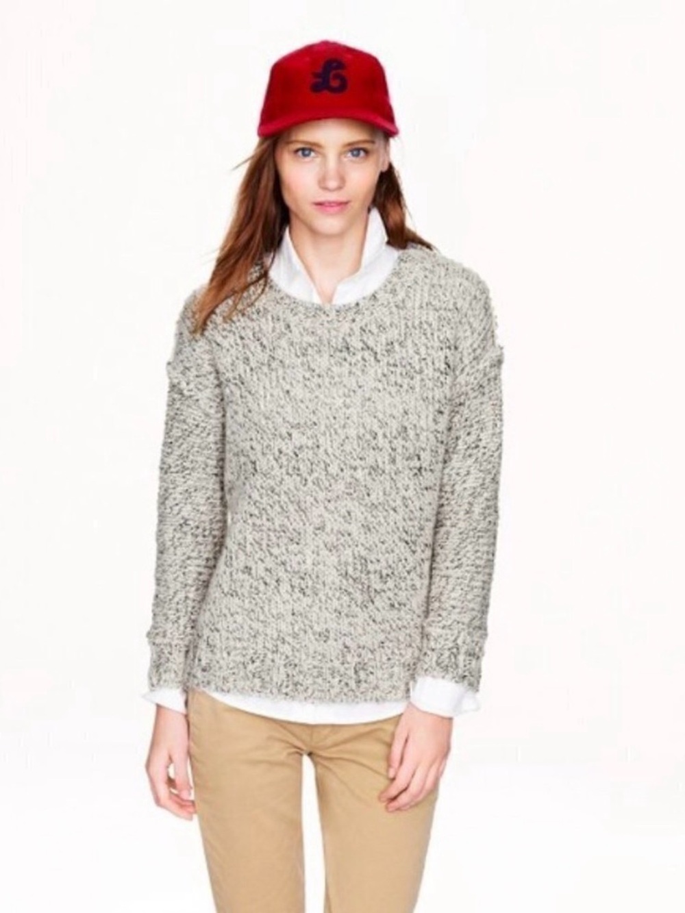 J. Crew Cream and Black Marled Drop-Shoulder Alpaca Blend Sweater